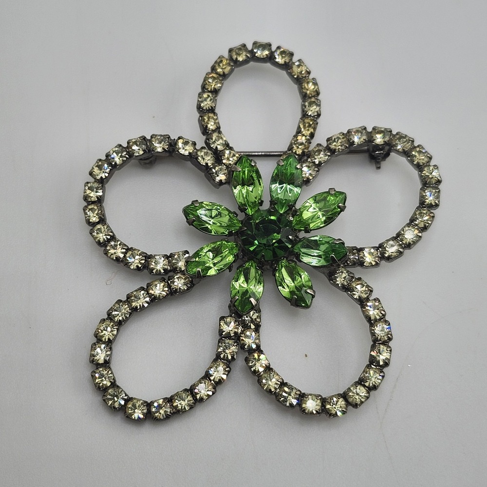 Green Crystal Flower Brooch - Women's Jewelry